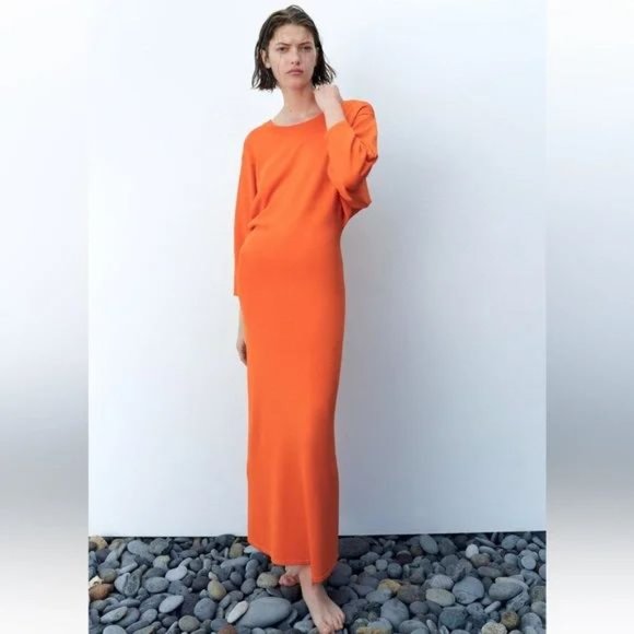 ZARA OPEN BACK LONG KNIT DRESS - Picture 2 of 8